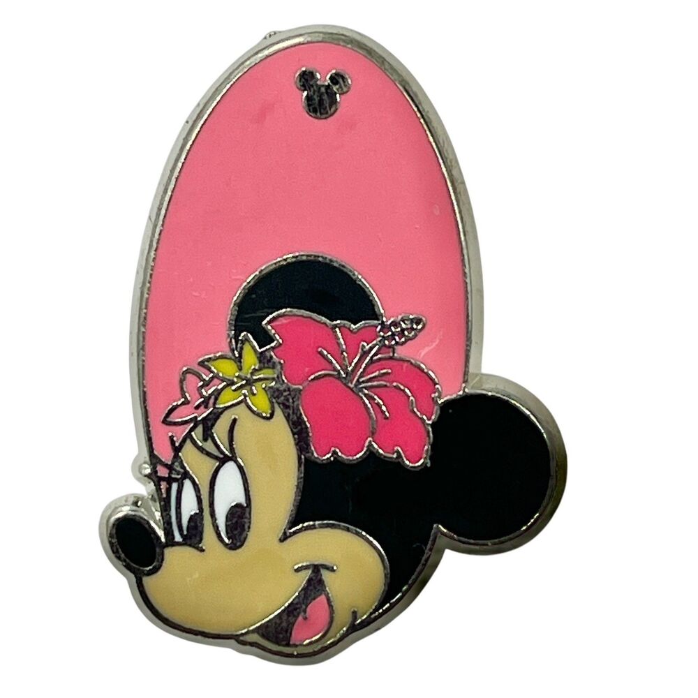 Minnie Mouse Trading Pin Disney Hidden Mickey Pink Hibiscus Flower Hawaiian